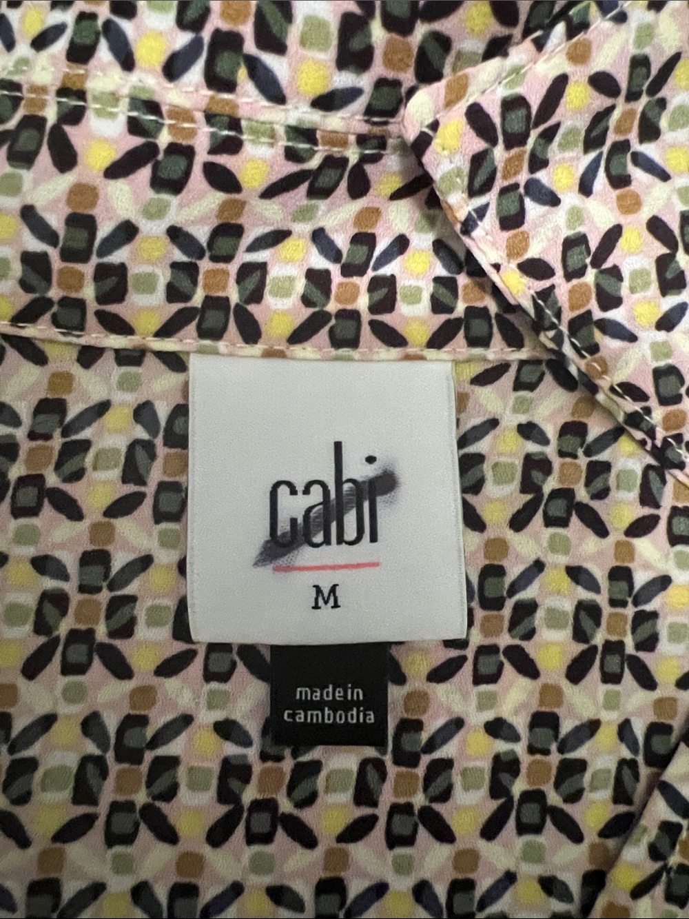 #1953* Sleeveless Printed Collared Blouse - Beige/Navy - Picture 5 of 10